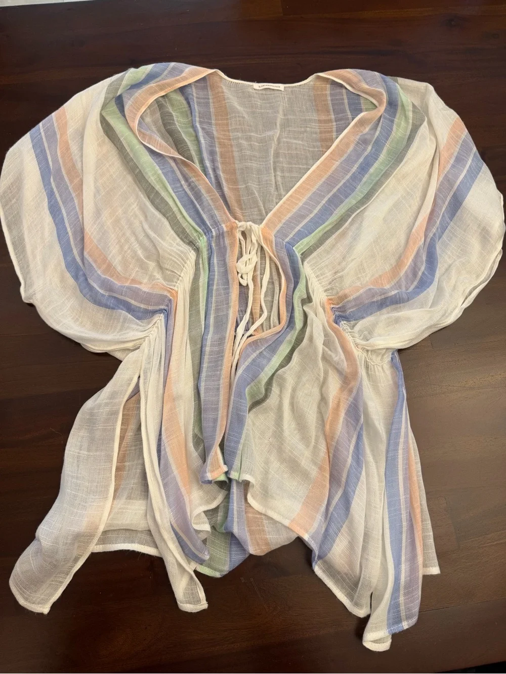 ANTHROPOLOGIE Lightweight Pastel Stripe Beach Cover-Up - Cream
